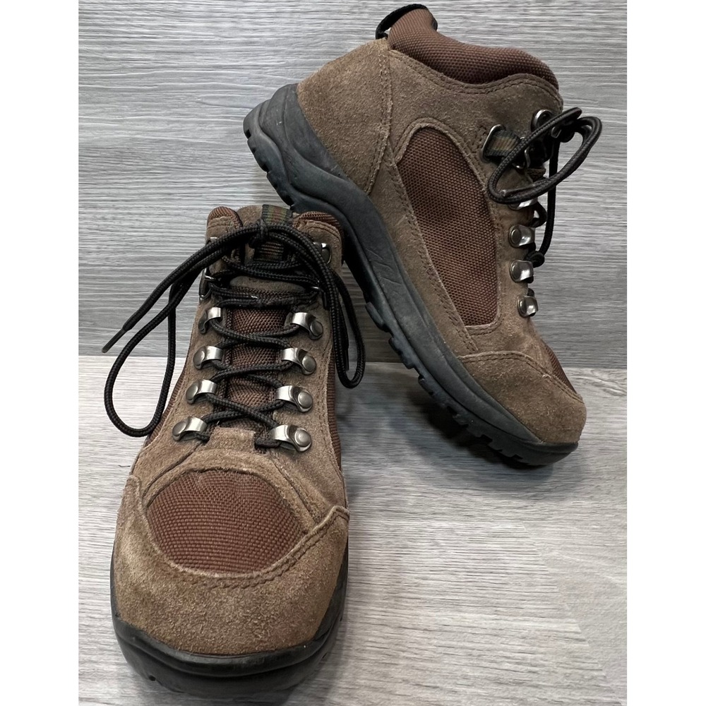 Lands' End Kids Brown Suede Leather Hiking Trail Ankle Boots Size 6 1/2B Shoes